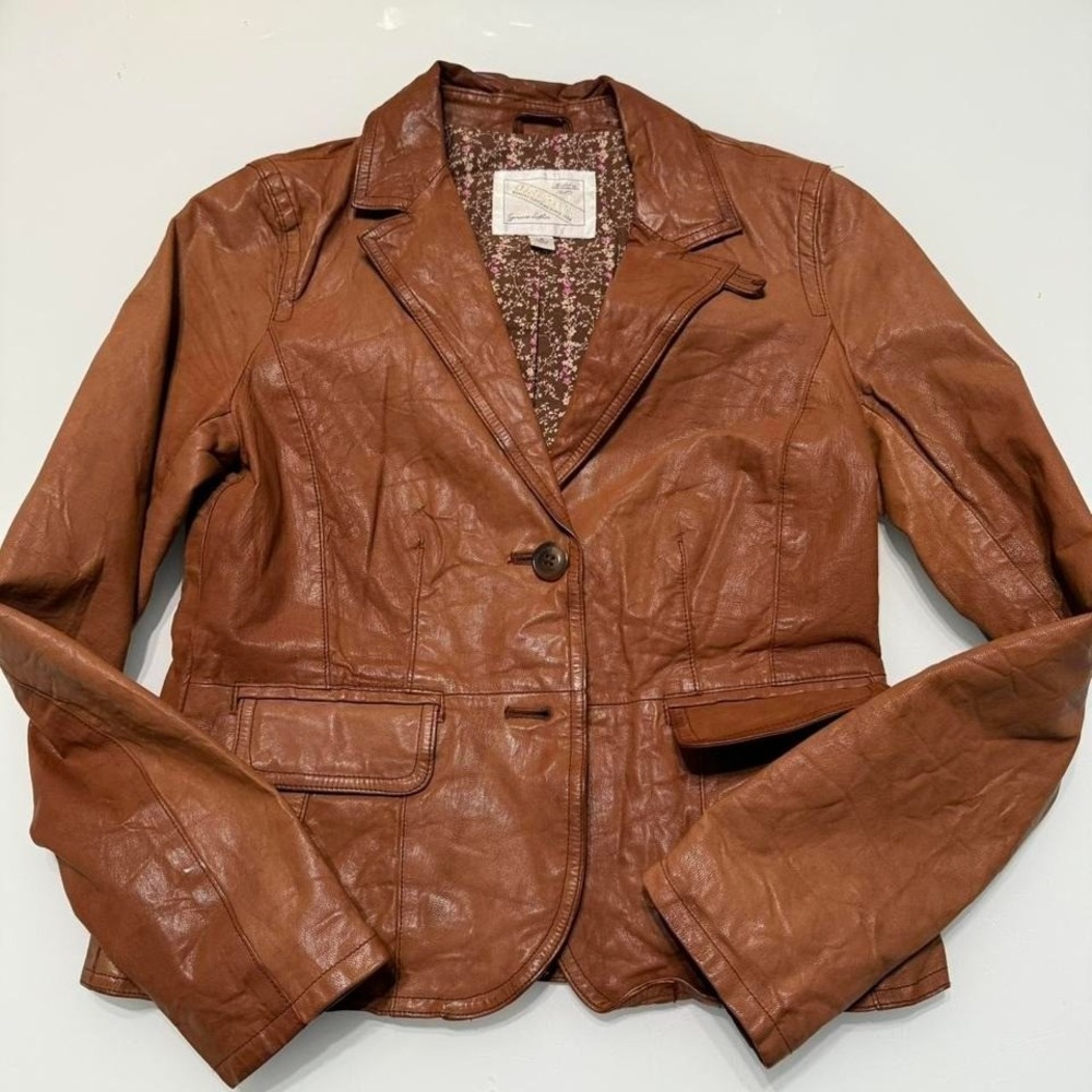 Vintage Leather Jacket 🤎 Floral Lined‎